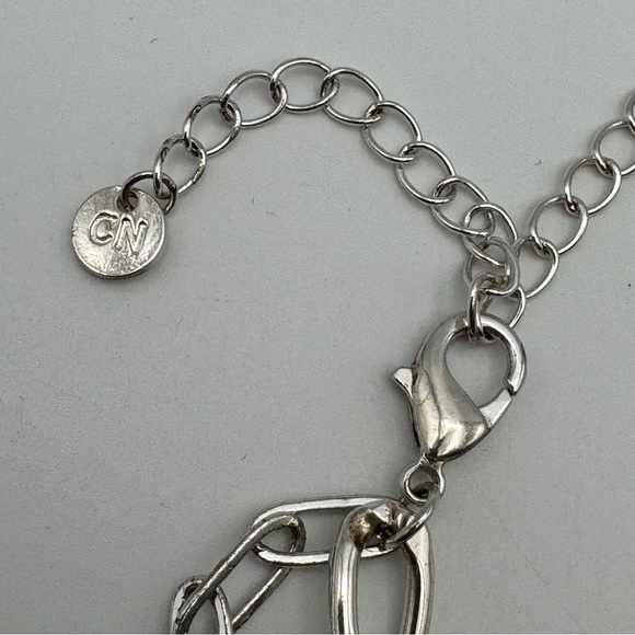 CN Silver Tone Layered Chain Necklace Double Strand Adjustable 15-21 - Picture 2 of 3